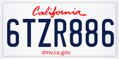 CA license plate 6TZR886