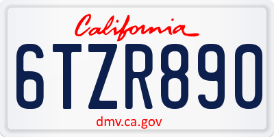 CA license plate 6TZR890