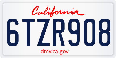 CA license plate 6TZR908