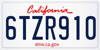 CA license plate 6TZR910