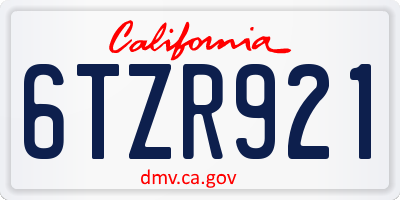 CA license plate 6TZR921