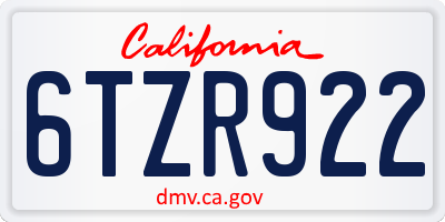 CA license plate 6TZR922