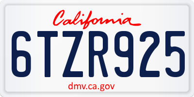 CA license plate 6TZR925