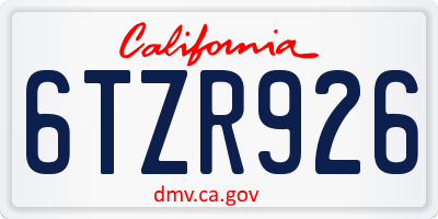 CA license plate 6TZR926