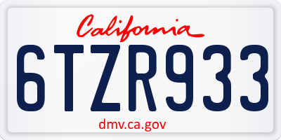 CA license plate 6TZR933