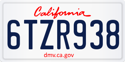CA license plate 6TZR938