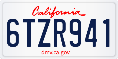 CA license plate 6TZR941