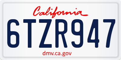 CA license plate 6TZR947