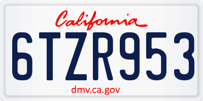 CA license plate 6TZR953