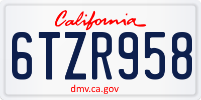 CA license plate 6TZR958
