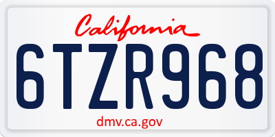 CA license plate 6TZR968