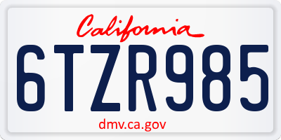 CA license plate 6TZR985