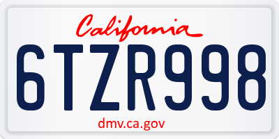 CA license plate 6TZR998