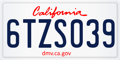 CA license plate 6TZS039