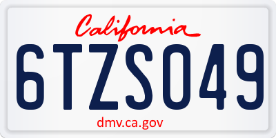 CA license plate 6TZS049