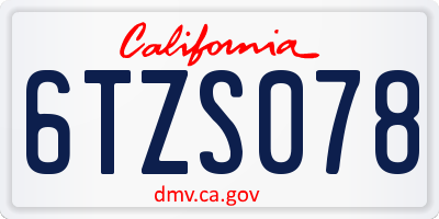 CA license plate 6TZS078
