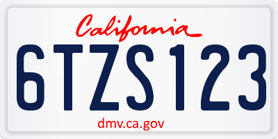 CA license plate 6TZS123
