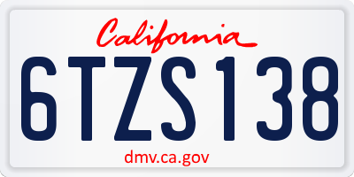 CA license plate 6TZS138