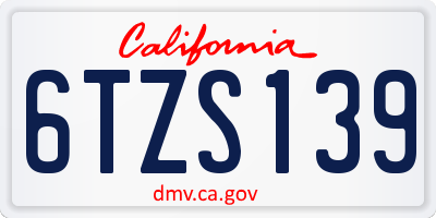 CA license plate 6TZS139