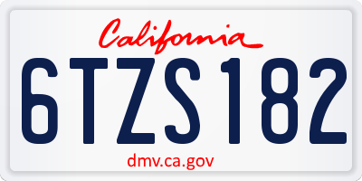 CA license plate 6TZS182
