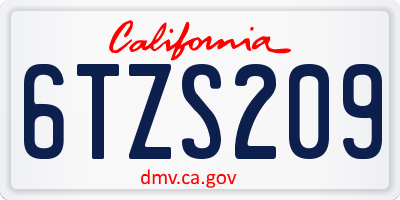 CA license plate 6TZS209