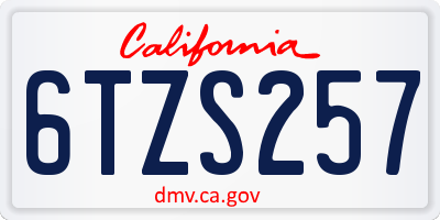 CA license plate 6TZS257