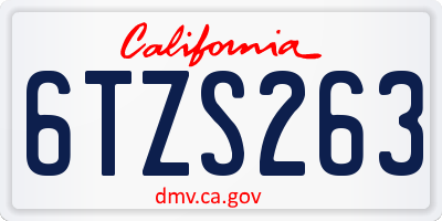 CA license plate 6TZS263