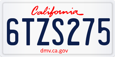 CA license plate 6TZS275