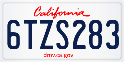 CA license plate 6TZS283