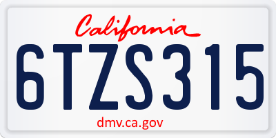 CA license plate 6TZS315