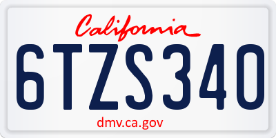 CA license plate 6TZS340