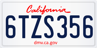 CA license plate 6TZS356