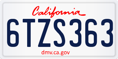 CA license plate 6TZS363