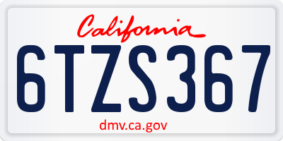 CA license plate 6TZS367