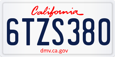 CA license plate 6TZS380