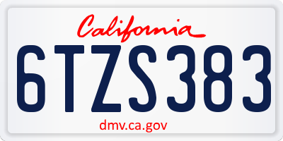 CA license plate 6TZS383