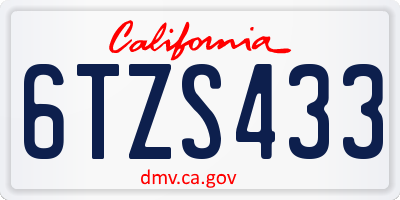 CA license plate 6TZS433