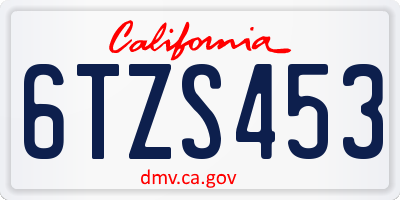 CA license plate 6TZS453