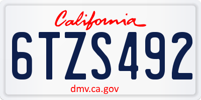 CA license plate 6TZS492