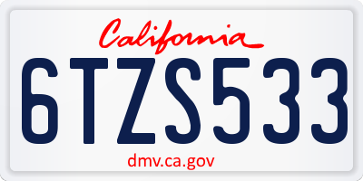 CA license plate 6TZS533
