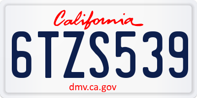 CA license plate 6TZS539