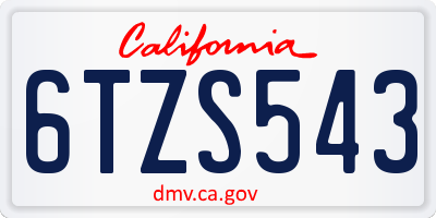 CA license plate 6TZS543