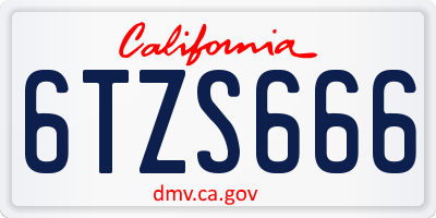 CA license plate 6TZS666