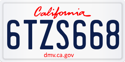 CA license plate 6TZS668