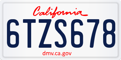 CA license plate 6TZS678