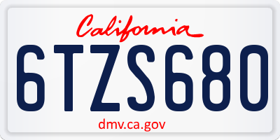 CA license plate 6TZS680