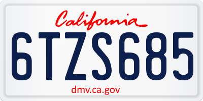 CA license plate 6TZS685