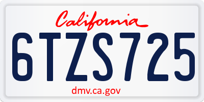 CA license plate 6TZS725