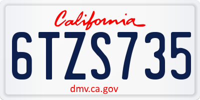 CA license plate 6TZS735