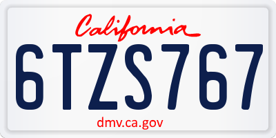 CA license plate 6TZS767